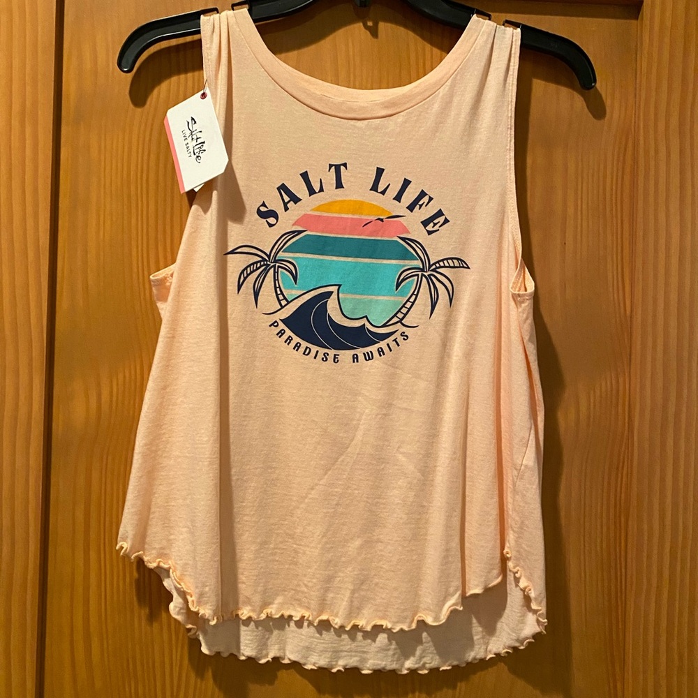 Salt Life Girl’s Paradise Awaits Peach Color Tank Top NWT Size XL